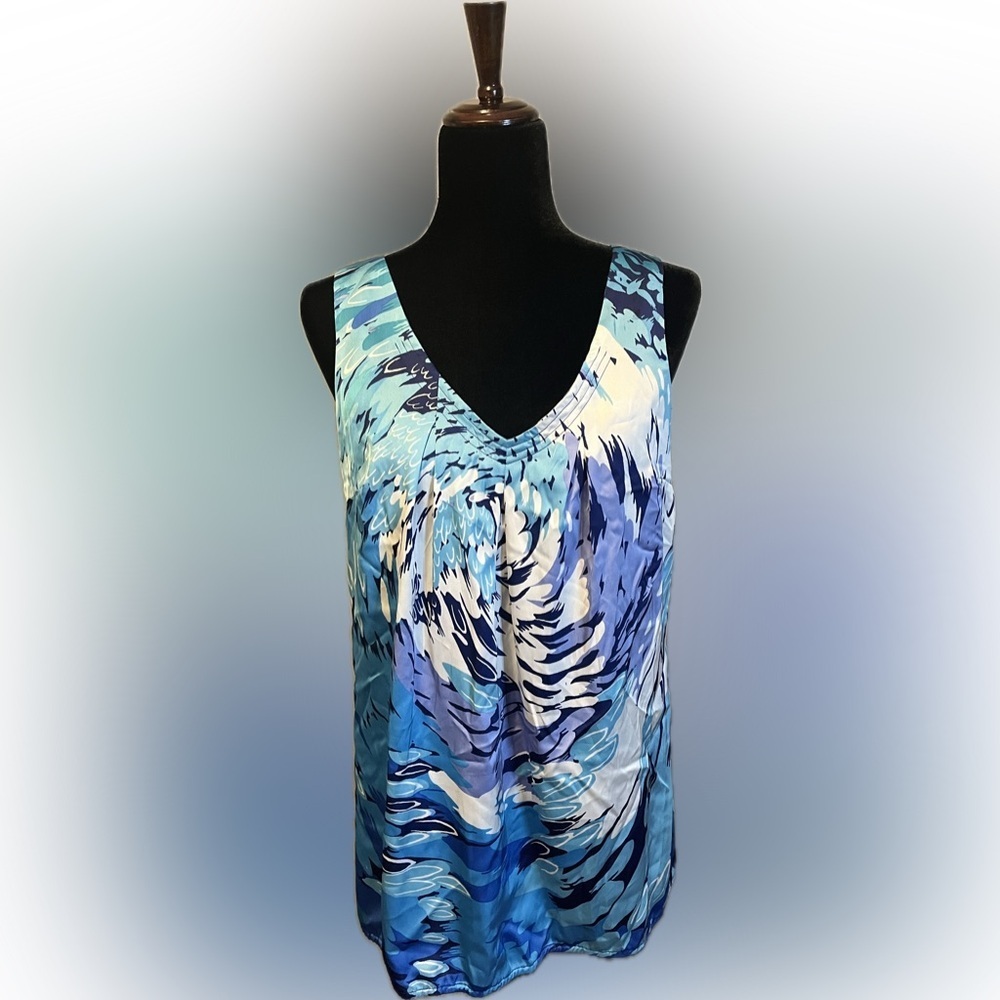 Nicole Miller Blue Abstract Patterned Tank Top Medium